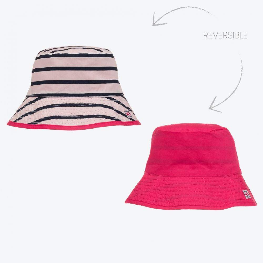 Week-end à la mer-Girls Pink Reversible Sun Hat  | Childrensalon Outlet