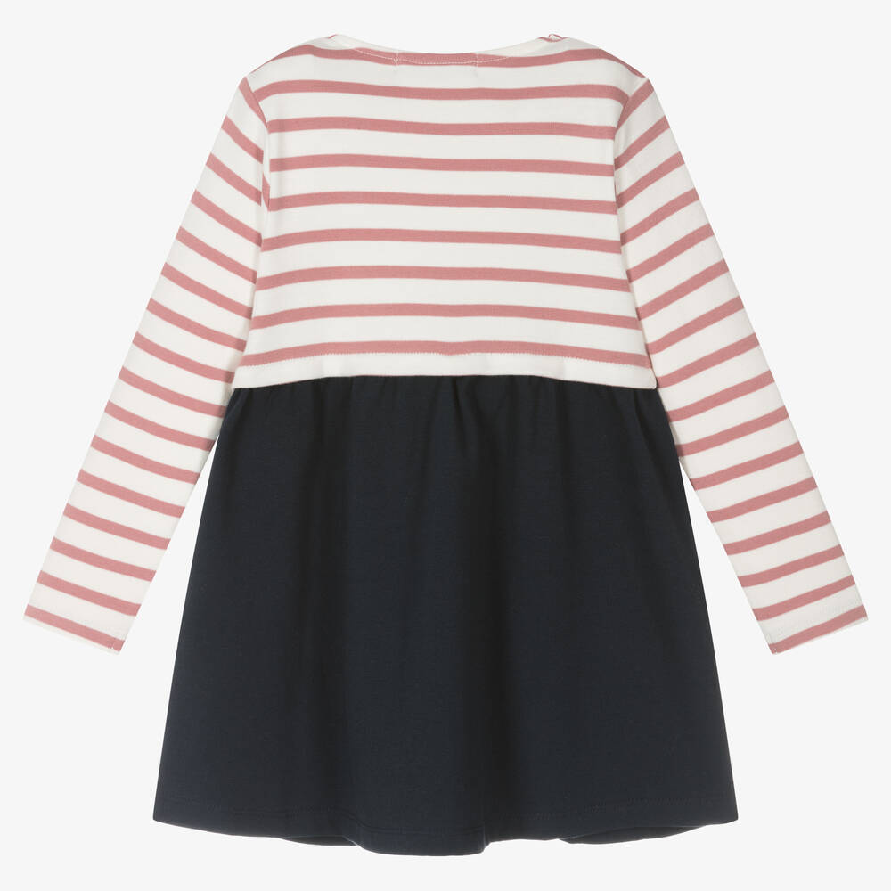 Week-end à la mer-فستان قطن جيرسي مقلّم لون زهري وكحلي | Childrensalon Outlet