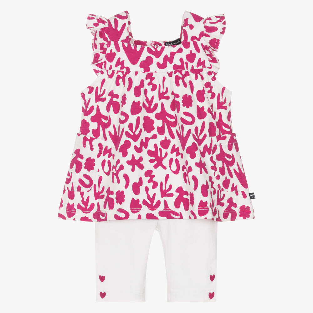 Week-end à la mer-Girls Pink & White Coral Cotton Leggings Set | Childrensalon Outlet