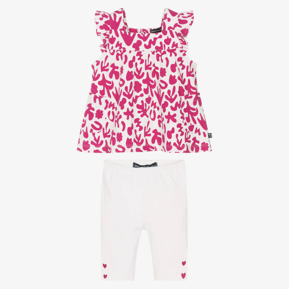 Week-end à la mer-Girls Pink & White Coral Cotton Leggings Set | Childrensalon Outlet