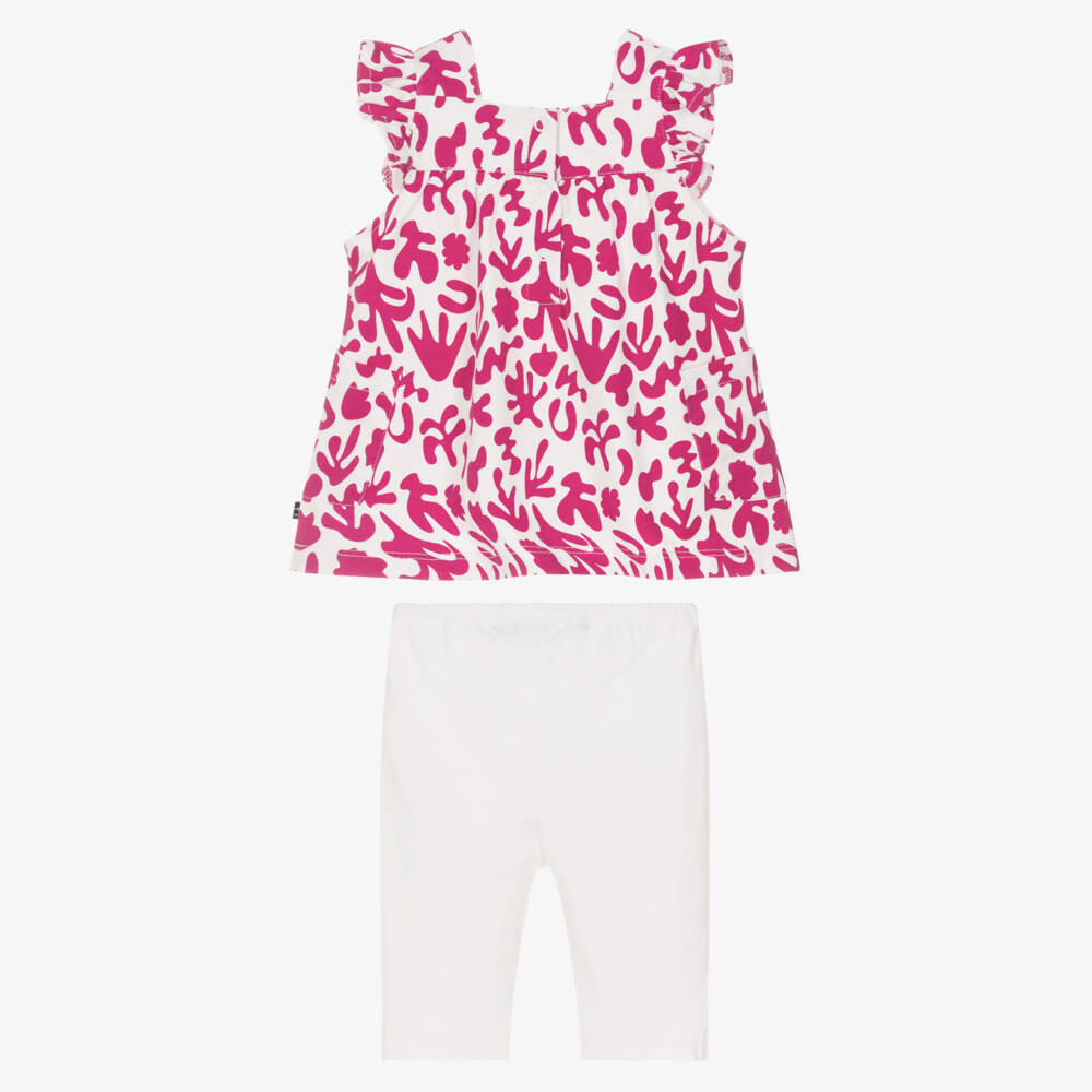 Week-end à la mer-Girls Pink & White Coral Cotton Leggings Set | Childrensalon Outlet
