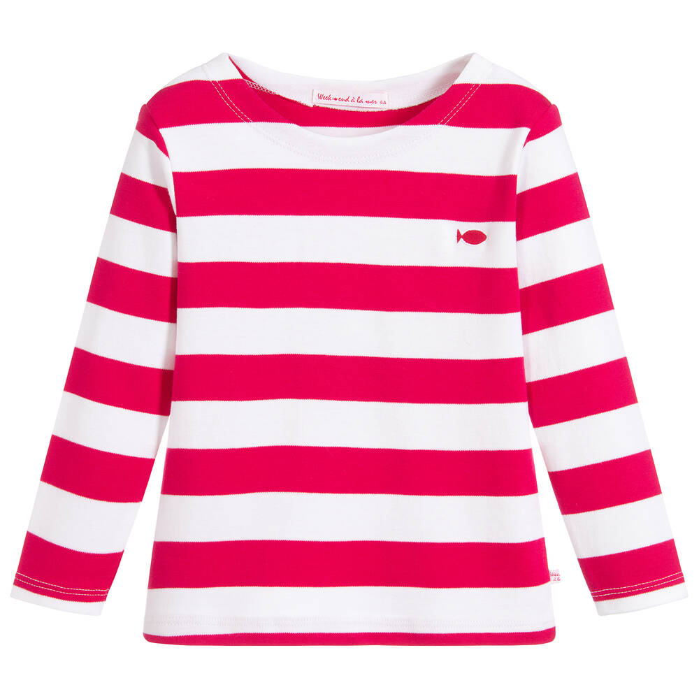 Week-end à la mer - Girls Pink & White Cotton Top | Childrensalon