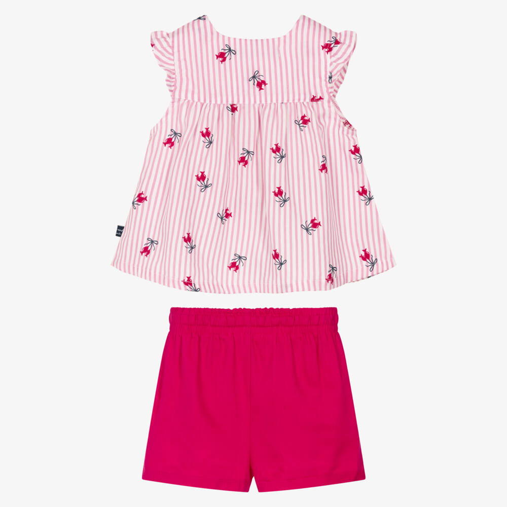 Week-end à la mer-Girls Pink & White Striped Top & Shorts Set | Childrensalon Outlet