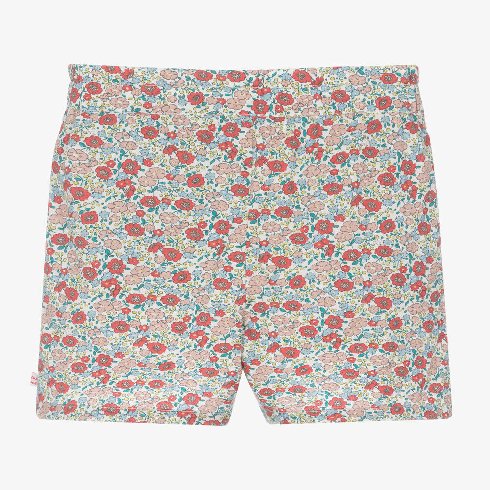 Week-end à la mer-شورت قطن لون أحمر وأزرق بطبعة ورود للبنات | Childrensalon Outlet