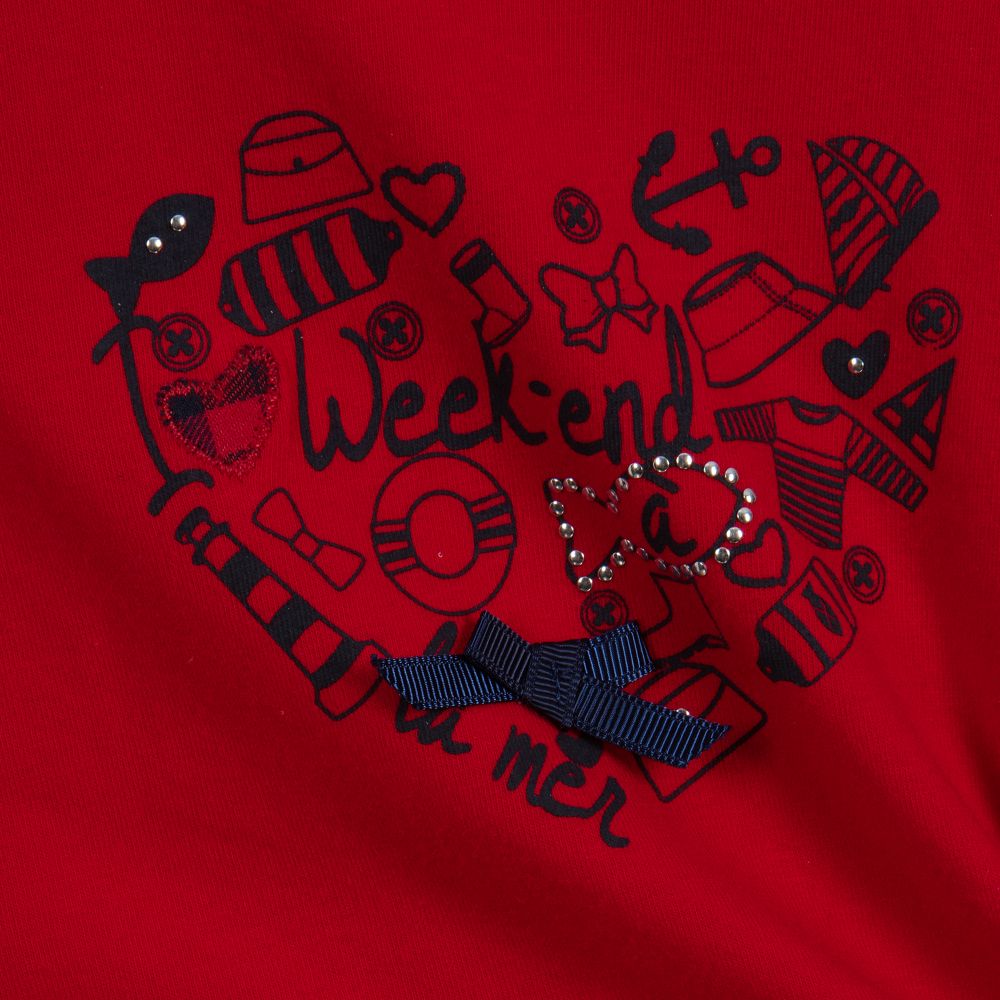Week-end à la mer-Girls Red Cotton Jersey Top | Childrensalon Outlet