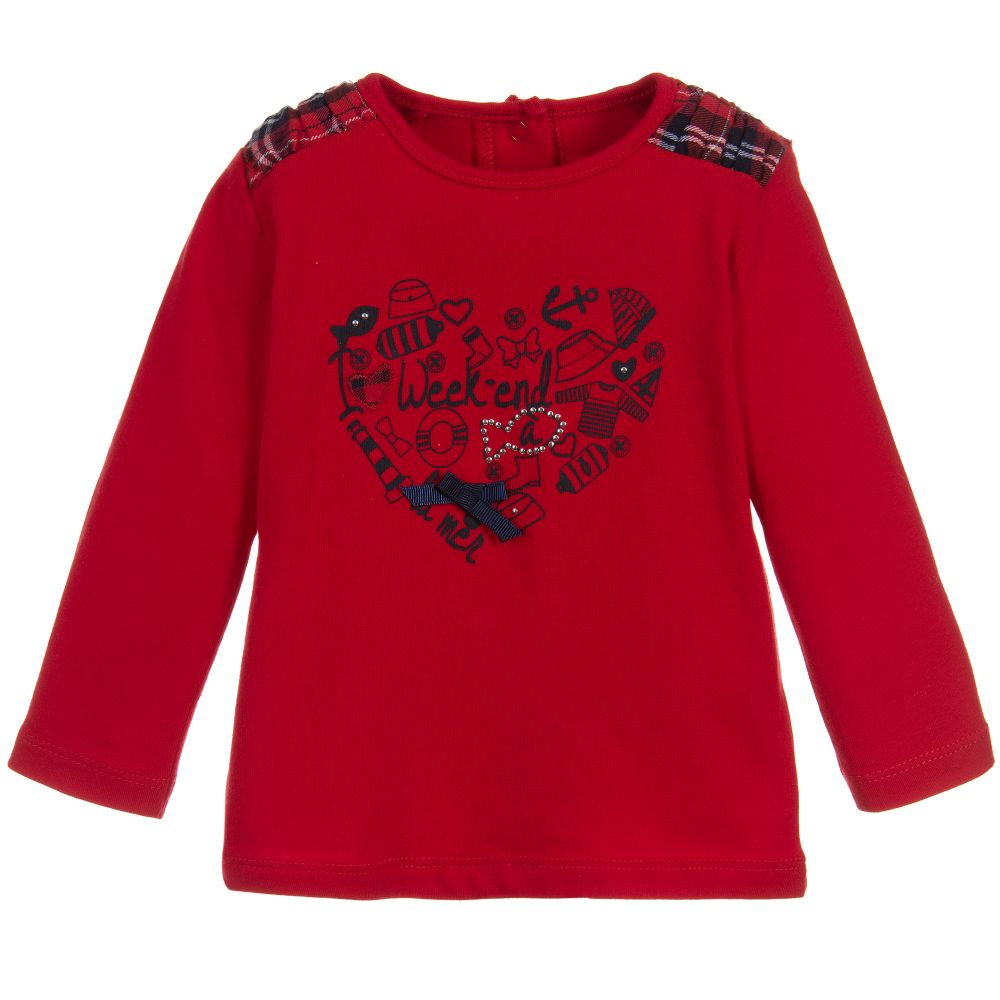 Week-end à la mer - Girls Red Cotton Jersey Top | Childrensalon