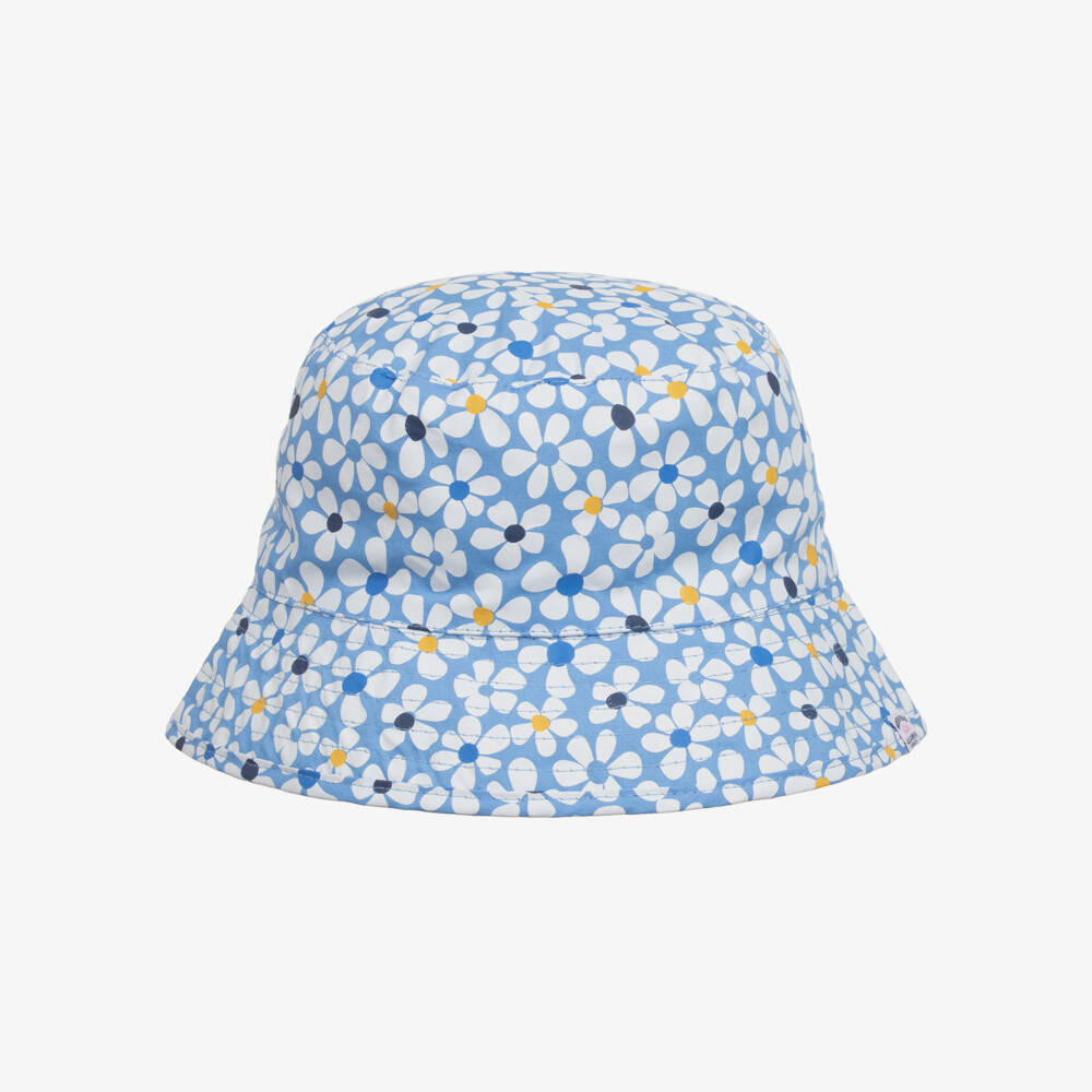 Week-end à la mer-Girls Reversible Blue Blossom Sunshade Hat | Childrensalon Outlet