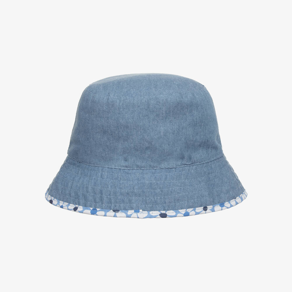 Week-end à la mer-Girls Reversible Blue Blossom Sunshade Hat | Childrensalon Outlet