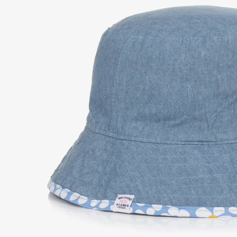 Week-end à la mer-Girls Reversible Blue Blossom Sunshade Hat | Childrensalon Outlet