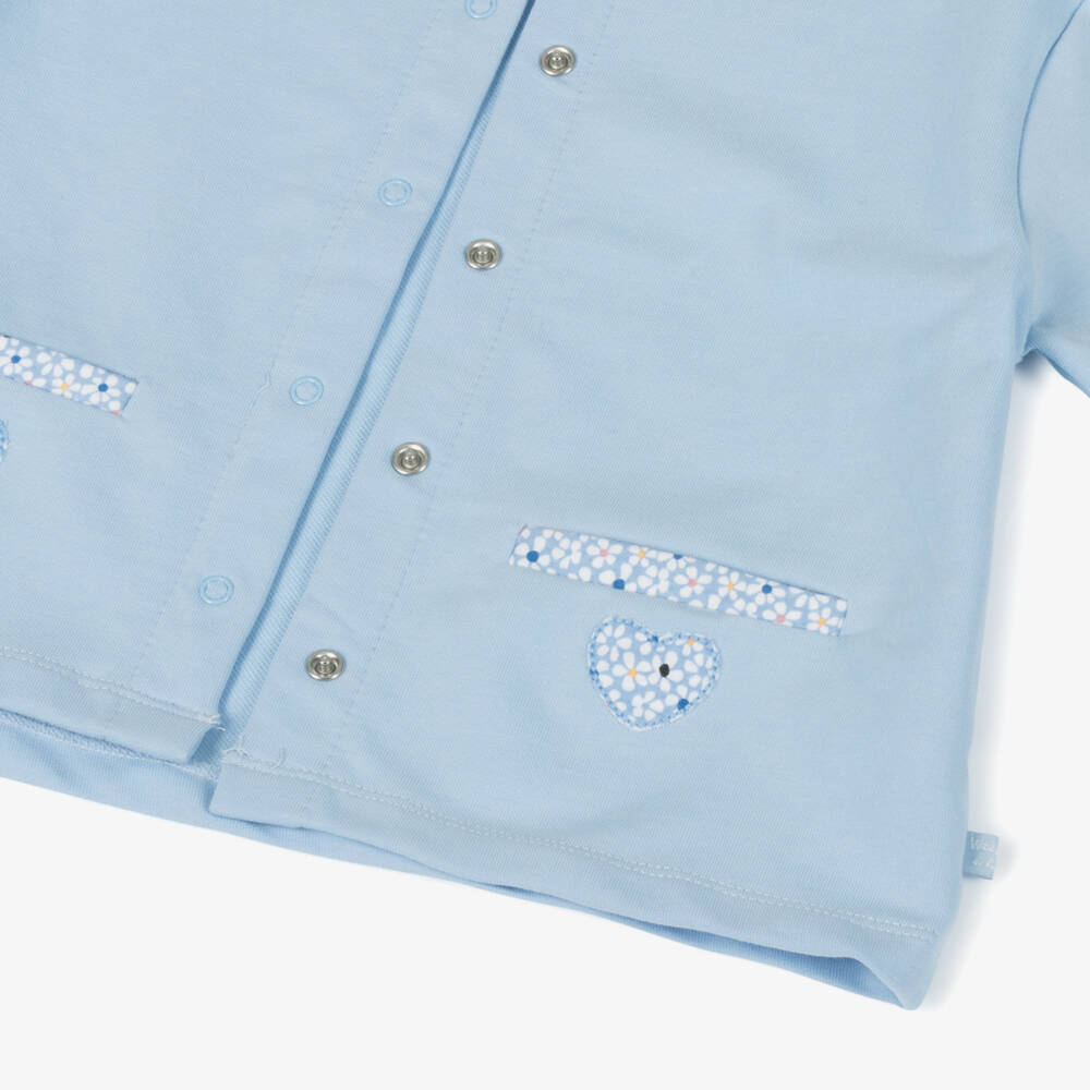 Week-end à la mer-كارديغان أزرق ناعم للبنات بلمسات زهرية | Childrensalon Outlet