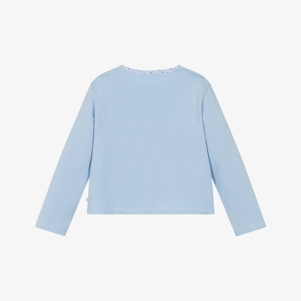 Week-end à la mer-كارديغان أزرق ناعم للبنات بلمسات زهرية | Childrensalon Outlet