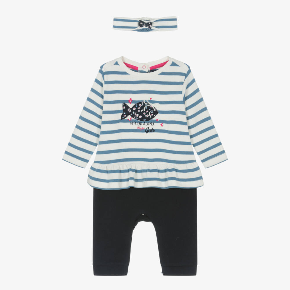 Week-end à la mer-Girls Striped Cotton Babygrow Set | Childrensalon Outlet