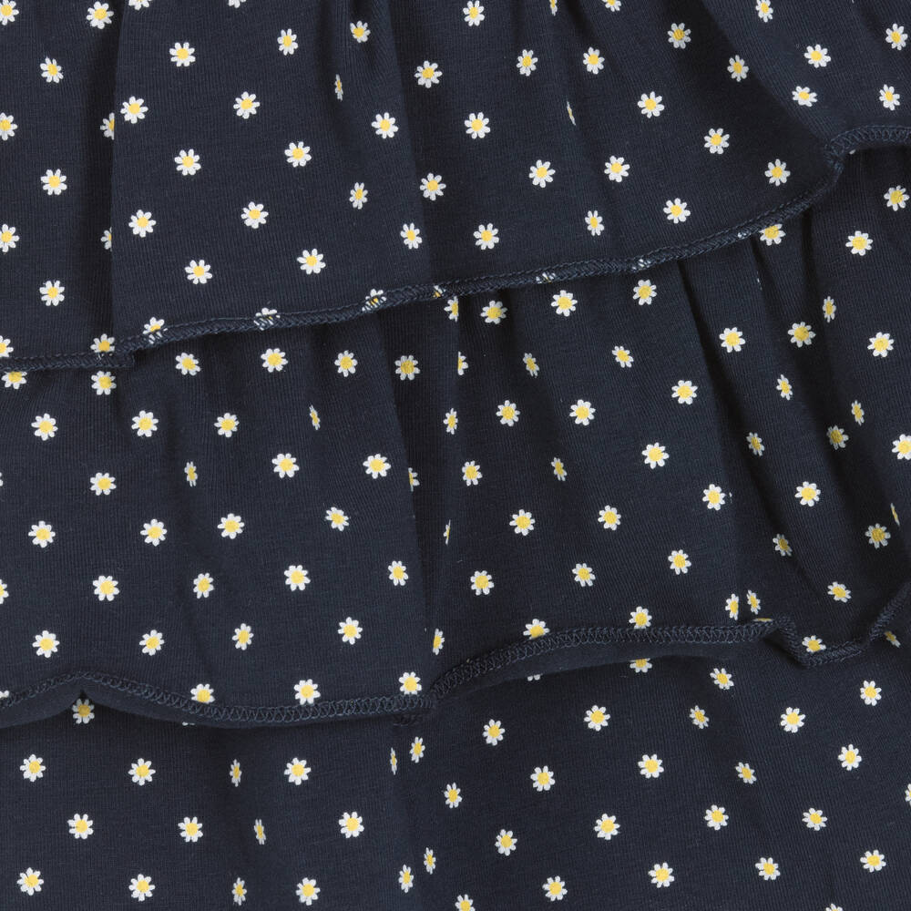 Week-end à la mer-فستان قطن جيرسي لون أبيض وكحلي بطبعة ورود | Childrensalon Outlet