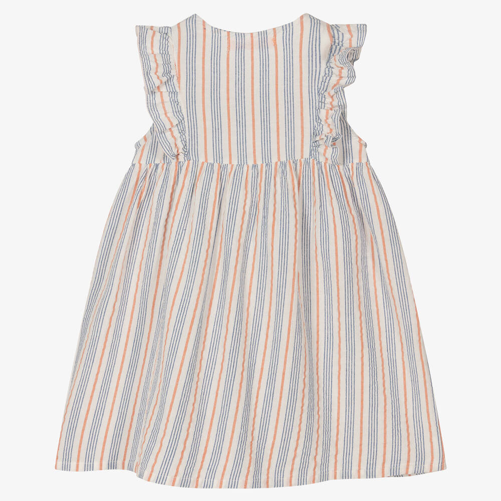 Week-end à la mer-فستان قطن مقلم لون أبيض وأزرق | Childrensalon Outlet