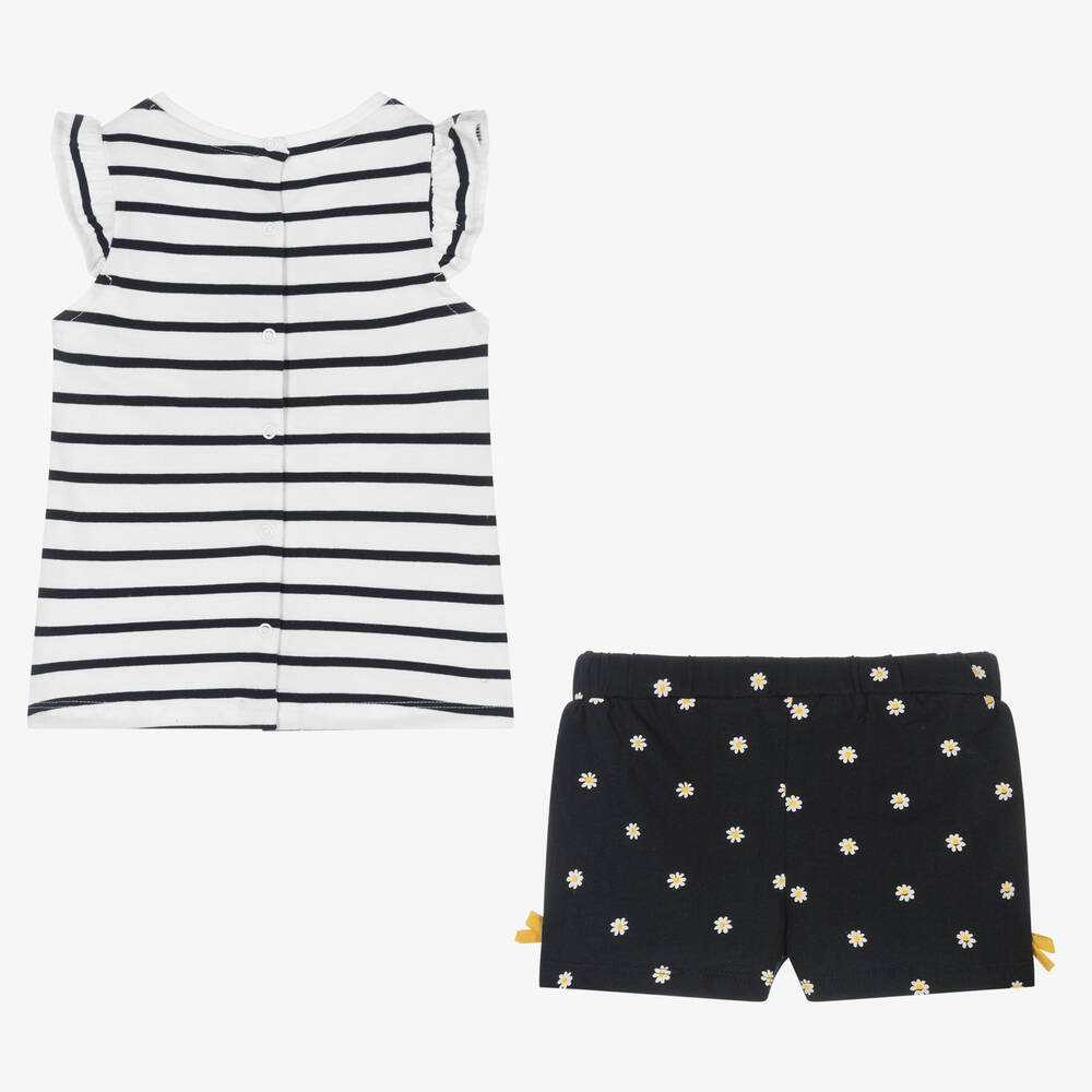 Week-end à la mer-طقم شورت أطفال بناتي قطن مقلم لون أبيض وكحلي | Childrensalon Outlet