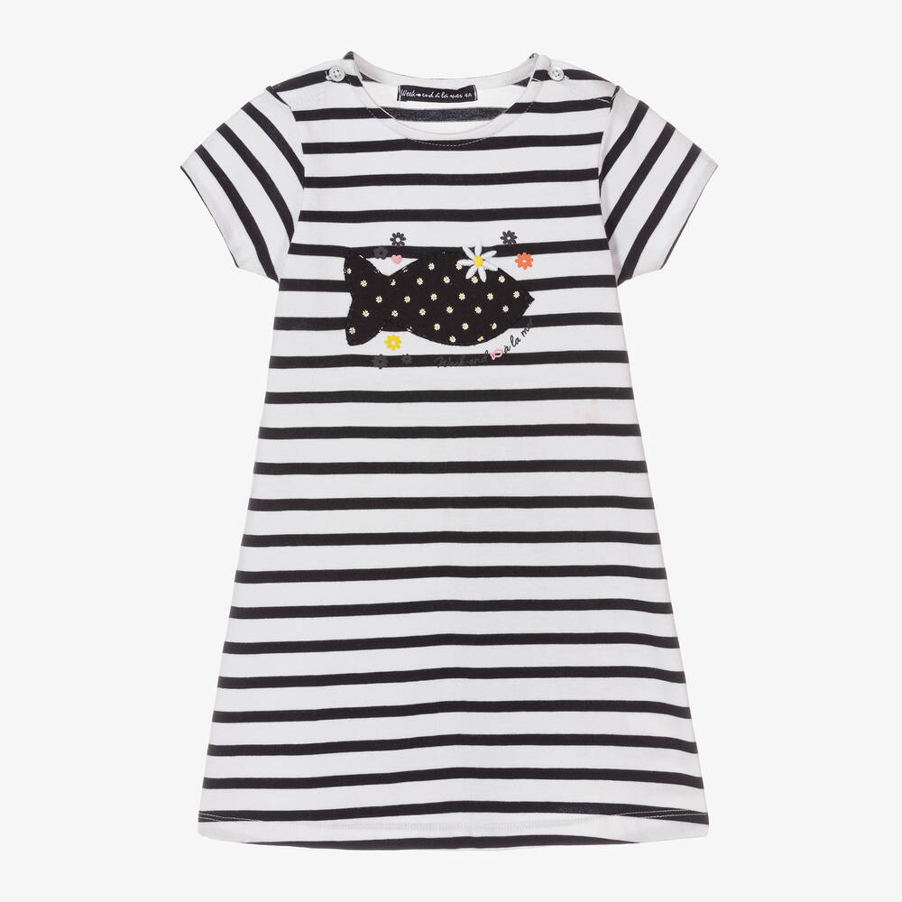 Week-end à la mer-Белое хлопковое платье в бретонскую полоску | Childrensalon Outlet