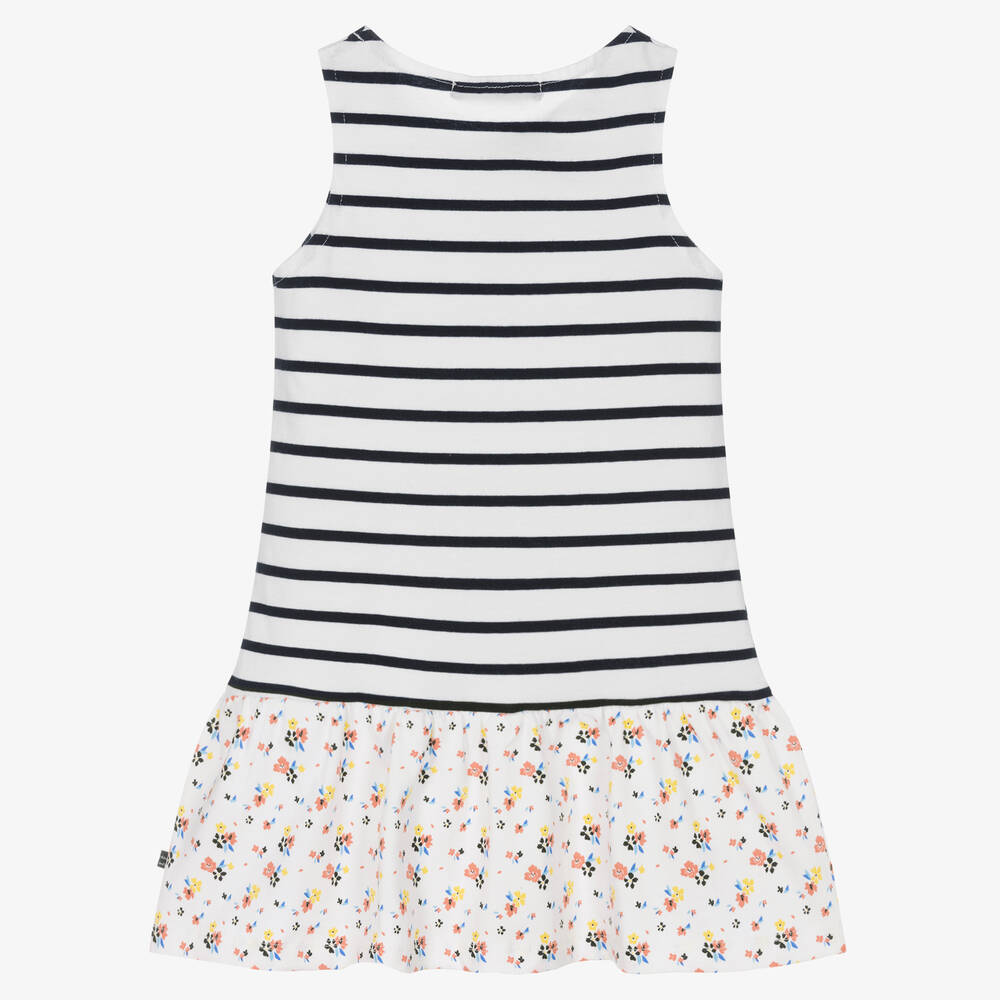 Week-end à la mer-فستان قطن مقلم لون أبيض وكحلي | Childrensalon Outlet