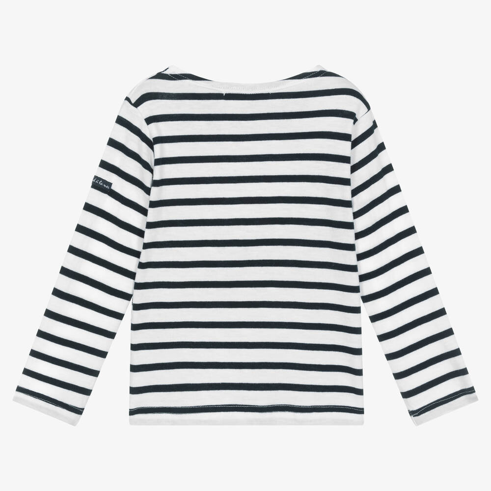 Week-end à la mer - Girls White Breton Striped Top | Childrensalon Outlet