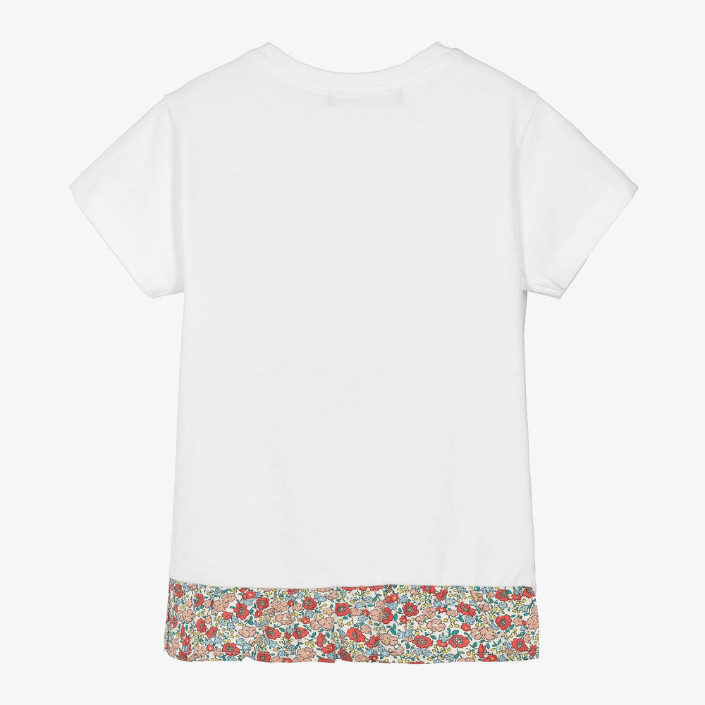 Week-end à la mer-Girls White Cotton Floral Fish T-Shirt | Childrensalon Outlet
