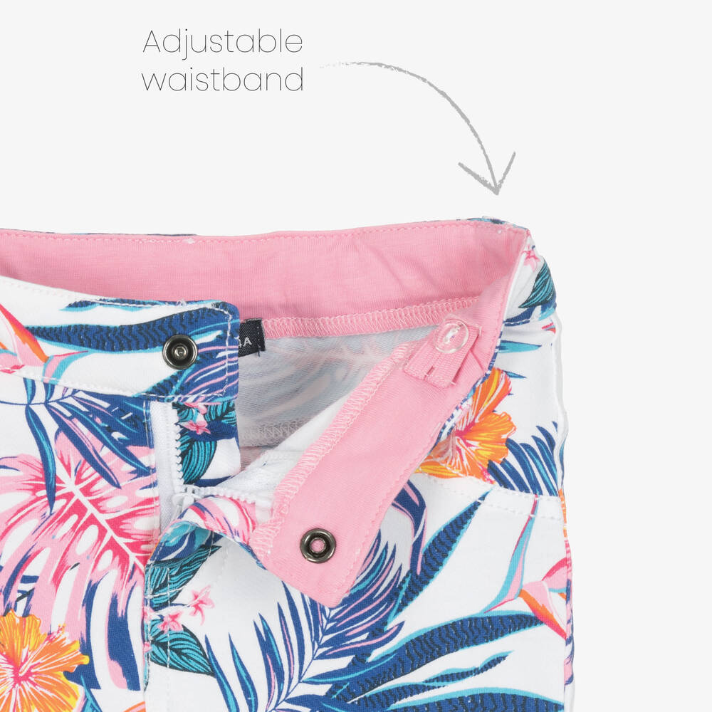 Week-end à la mer-Girls White Cotton Floral Jeggings | Childrensalon Outlet