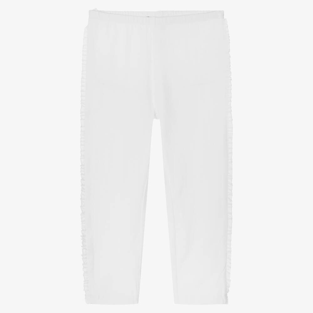 Week-end à la mer - Girls White Cotton Frill Leggings | Childrensalon