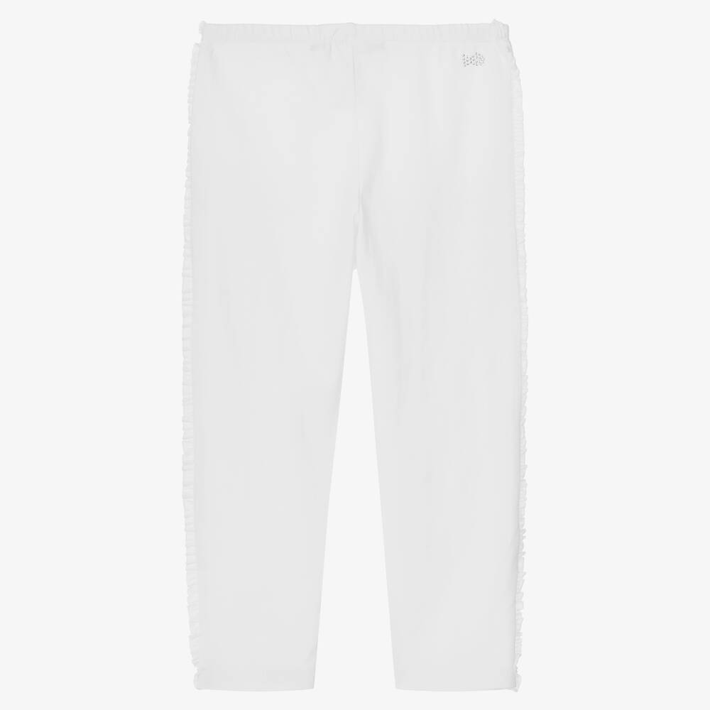 Week-end à la mer-Girls White Cotton Frill Leggings | Childrensalon Outlet