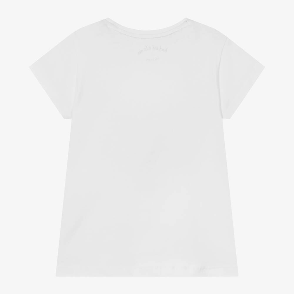 Week-end à la mer-Girls White Cotton Heart T-Shirt | Childrensalon Outlet