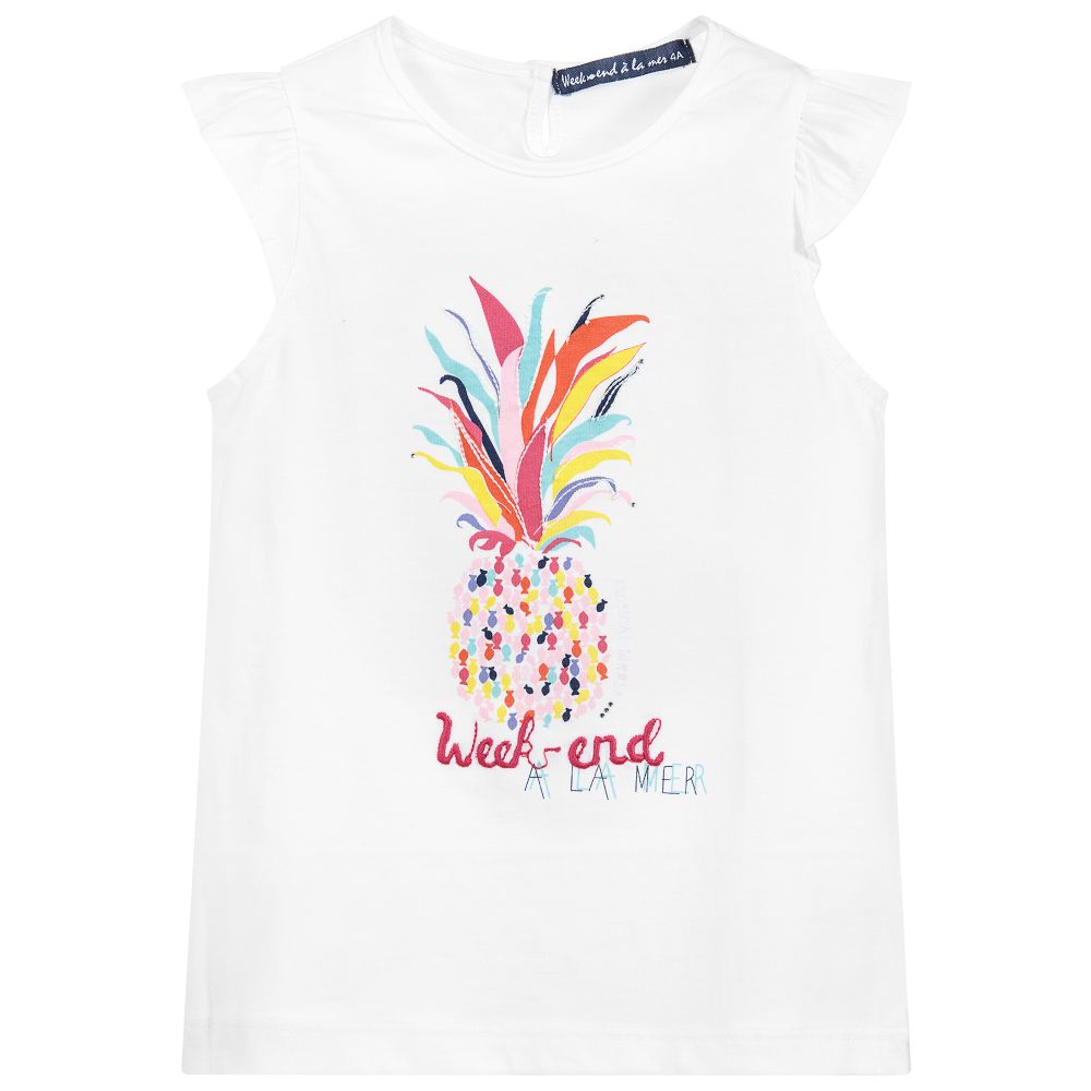 Week-end à la mer - Girls White Cotton T-Shirt | Childrensalon