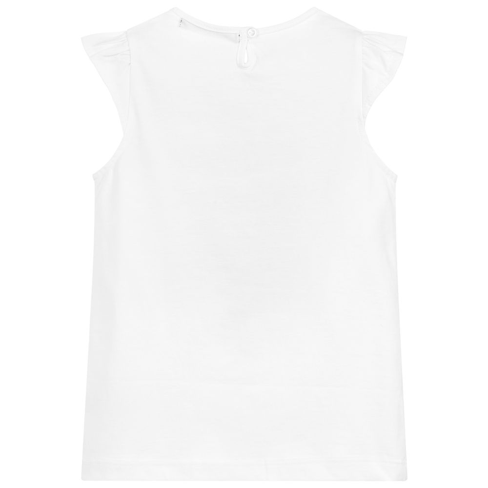Week-end à la mer - Girls White Cotton T-Shirt | Childrensalon Outlet