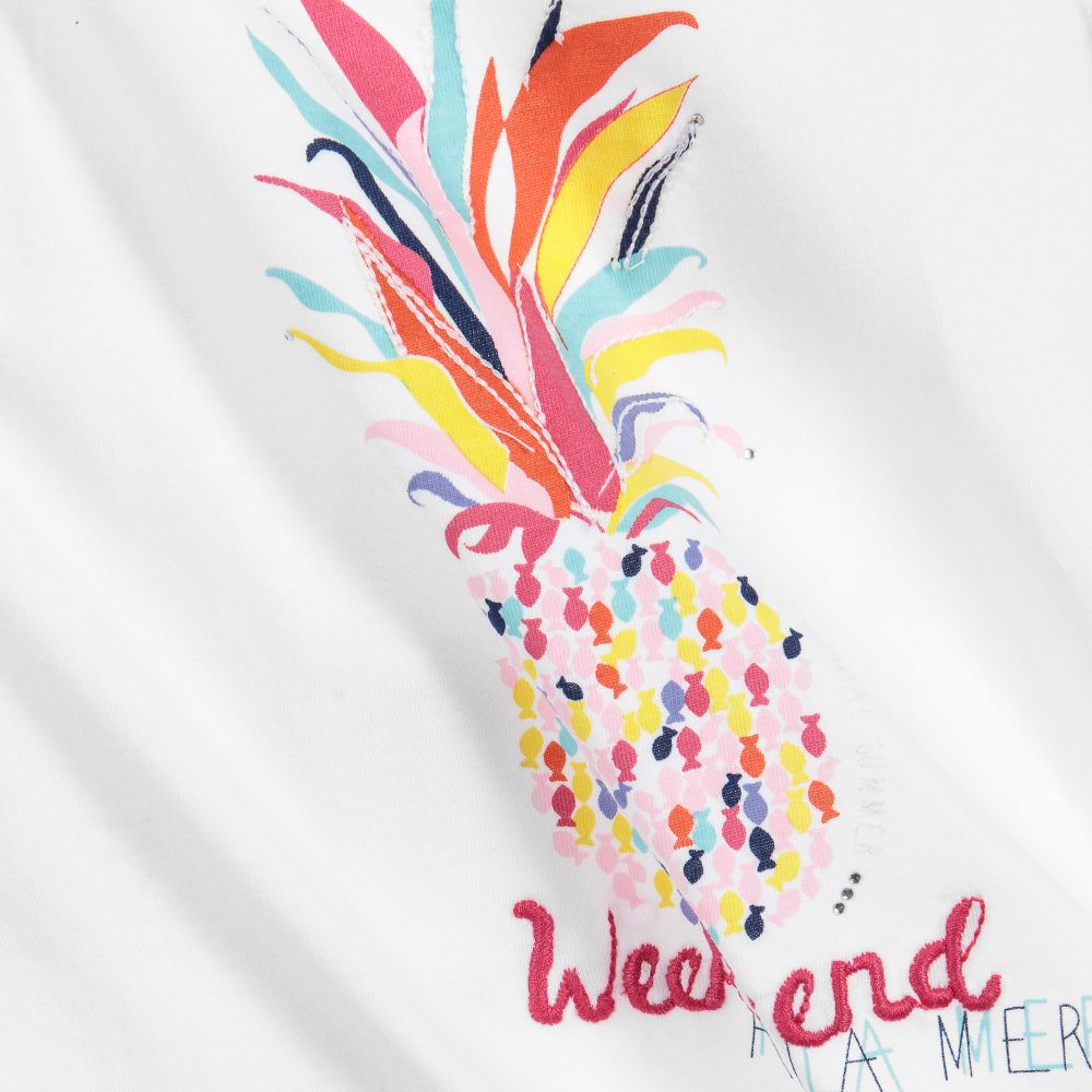 Week-end à la mer-تيشيرت قطن لون أبيض للبنات | Childrensalon Outlet