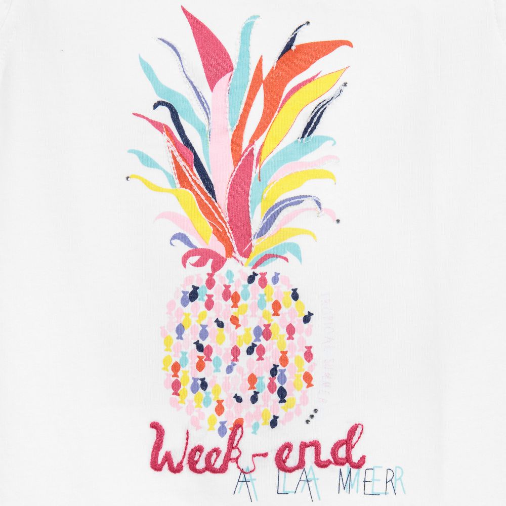 Week-end à la mer-تيشيرت قطن لون أبيض للبنات | Childrensalon Outlet
