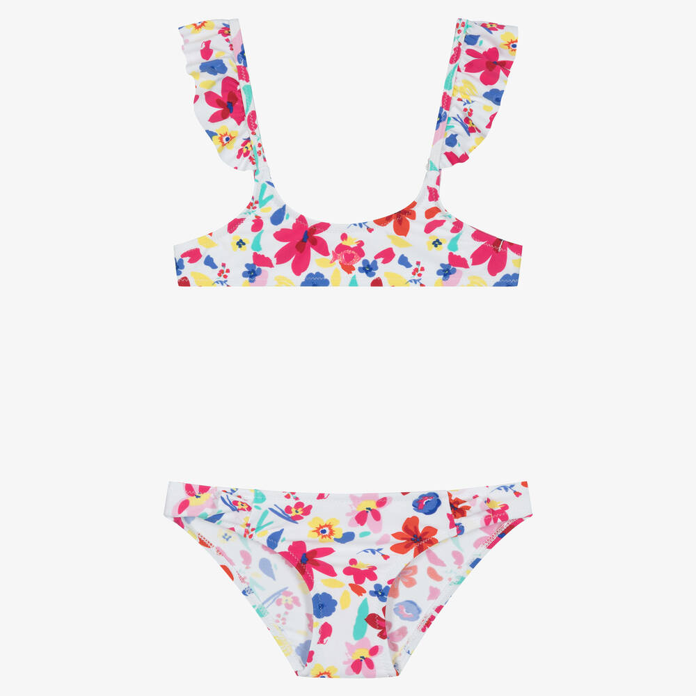 Week-end à la mer - Girls White Floral Bikini | Childrensalon