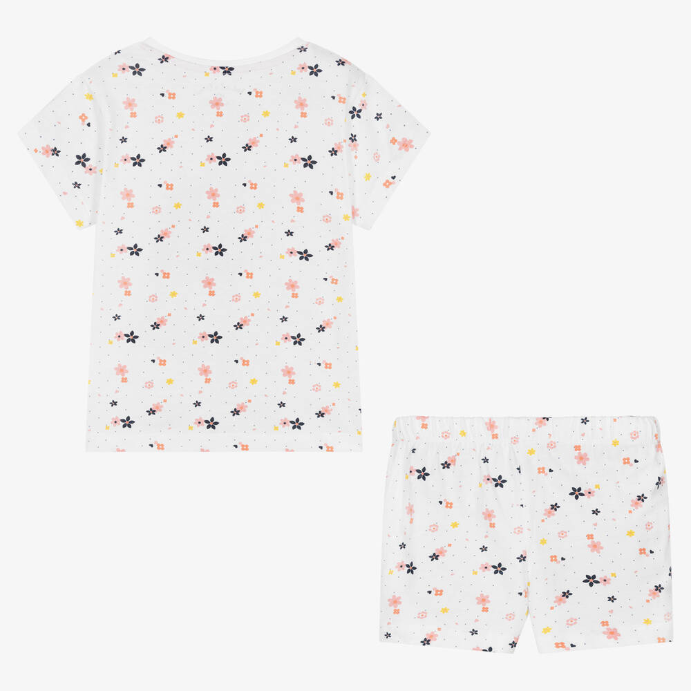 Week-end à la mer-طقم شورت قطن لون أبيض بطبعة ورود للبنات | Childrensalon Outlet