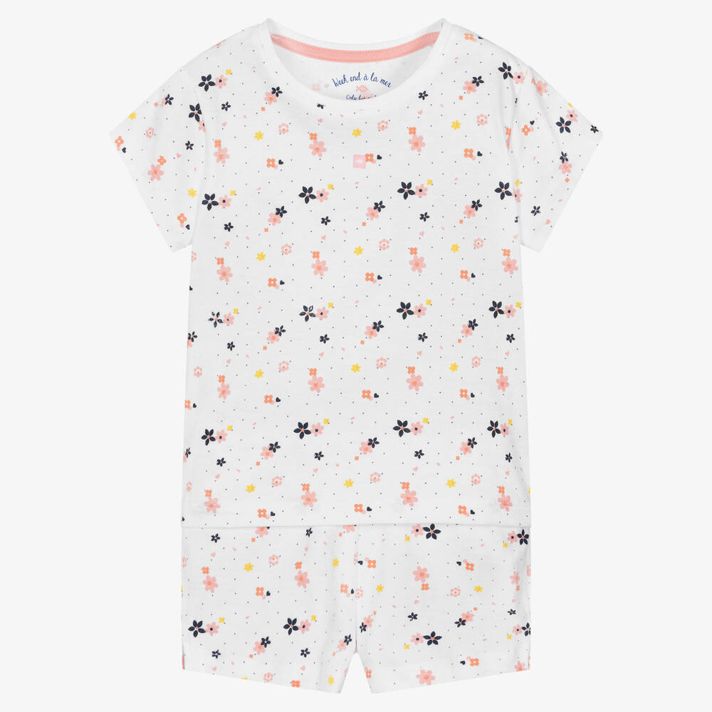Week-end à la mer-Girls White Floral Cotton Shorts Set | Childrensalon Outlet