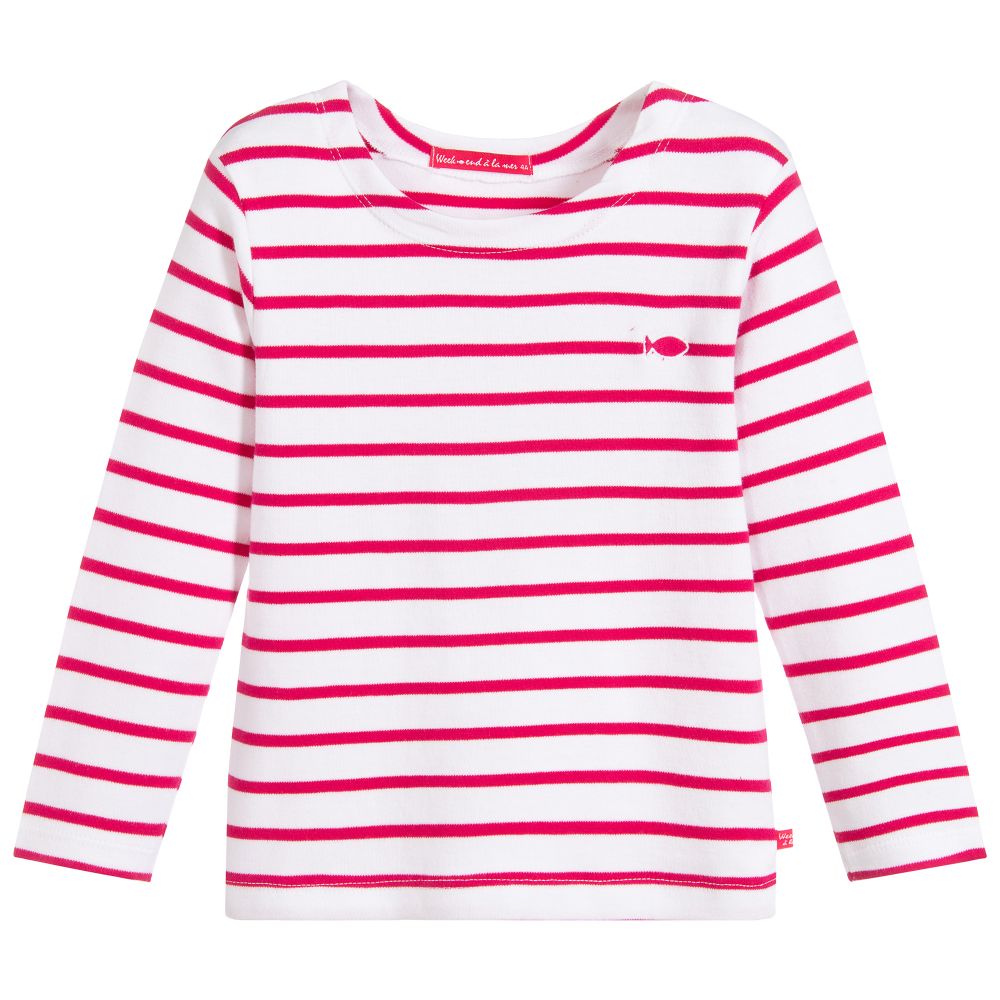 Week-end à la mer - Girls White & Pink Cotton Top | Childrensalon