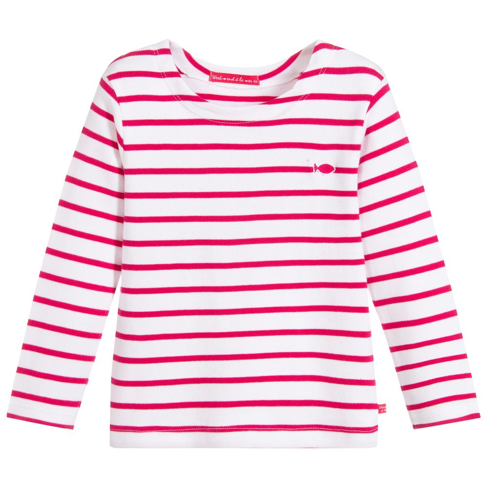 Week-end à la mer-Girls White & Pink Cotton Top | Childrensalon Outlet