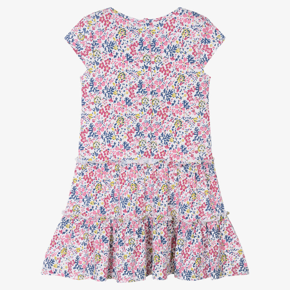 Week-end à la mer-Girls White & Pink Floral Jersey Dress | Childrensalon Outlet
