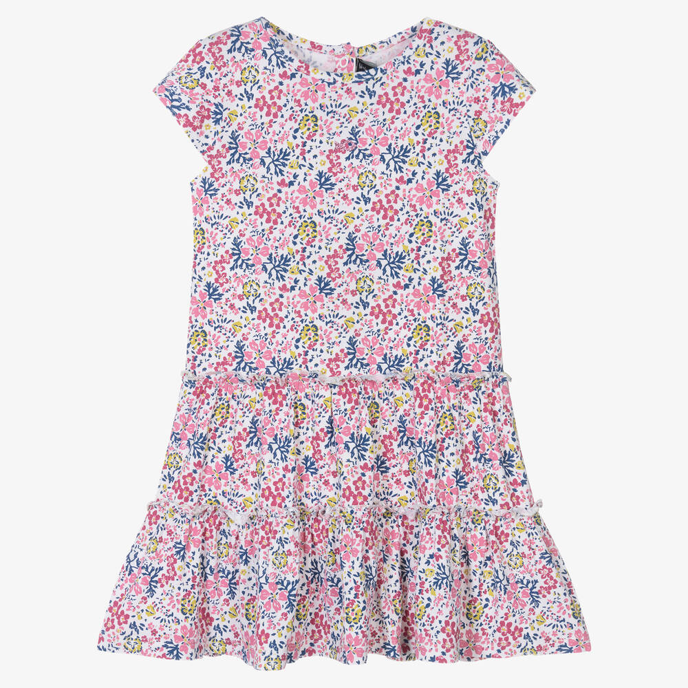 Week-end à la mer-Girls White & Pink Floral Jersey Dress | Childrensalon Outlet