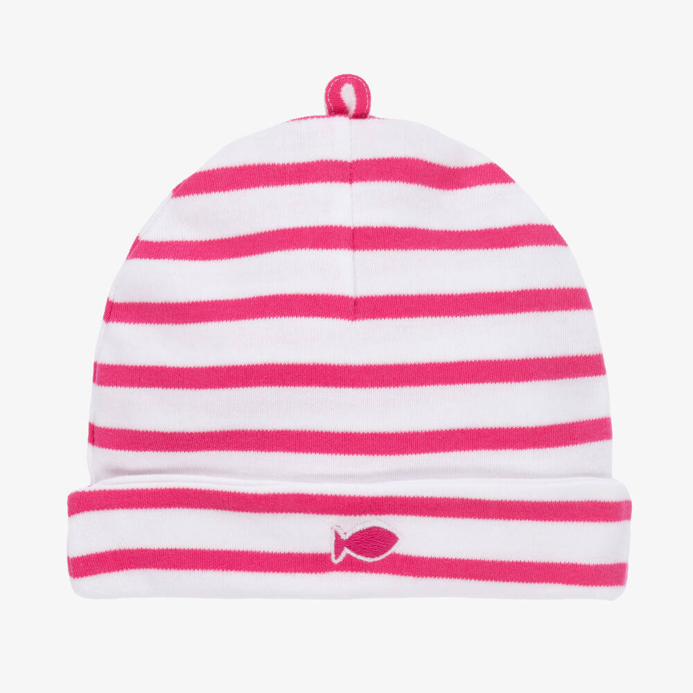Week-end à la mer - Girls White & Pink Stripe Cotton Hat | Childrensalon