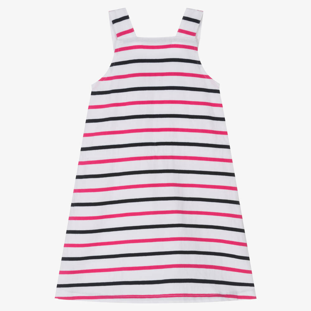 Week-end à la mer-Girls White Striped Cotton Pinafore Dress | Childrensalon Outlet