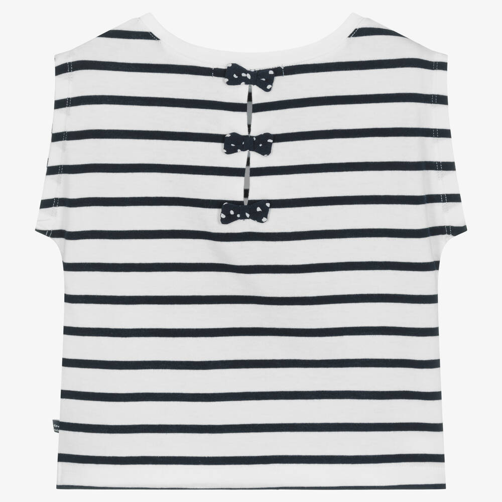 Week-end à la mer-Girls White Striped Flamingo T-Shirt | Childrensalon Outlet
