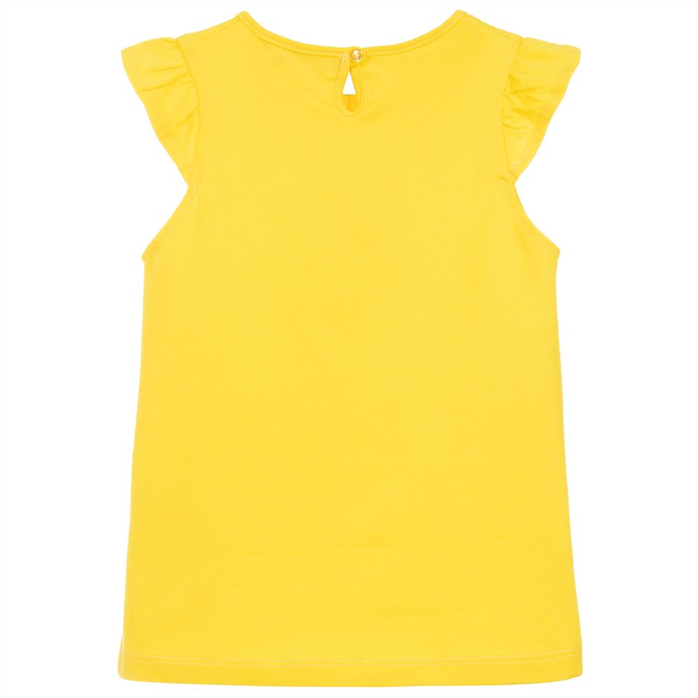 Week-end à la mer-Girls Yellow Cotton T-Shirt | Childrensalon Outlet