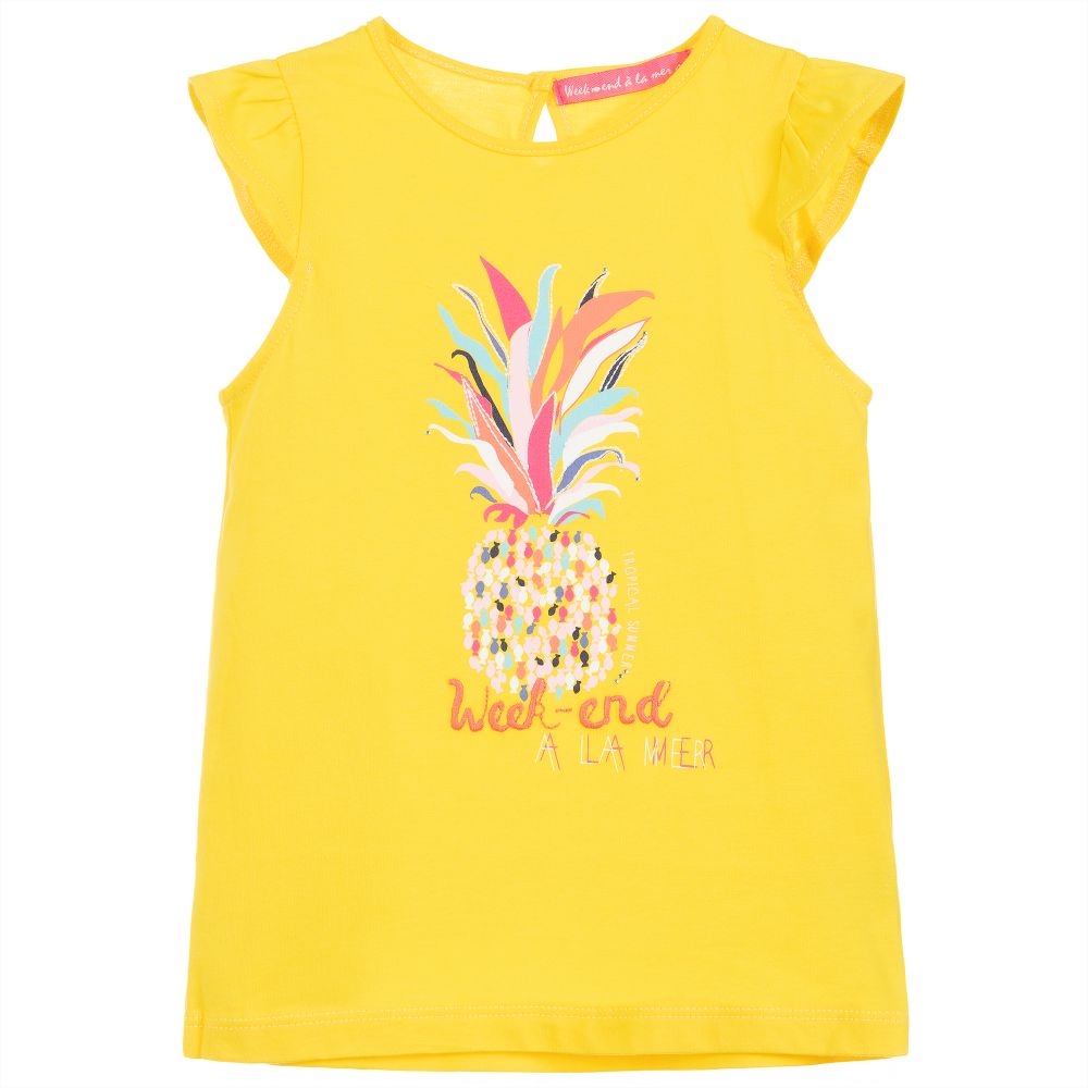Week-end à la mer - Girls Yellow Cotton T-Shirt | Childrensalon