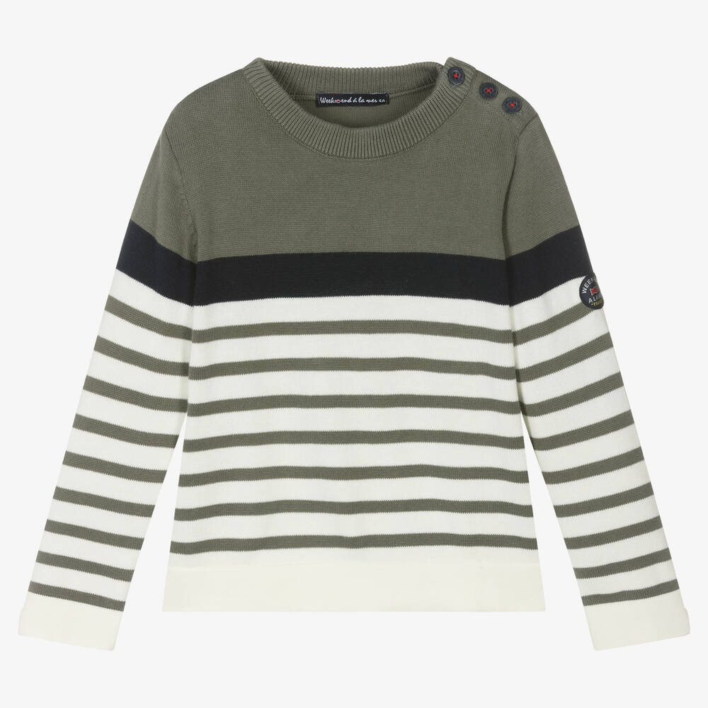 Week-end à la mer - Green & Ivory Breton Stripe Sweater | Childrensalon