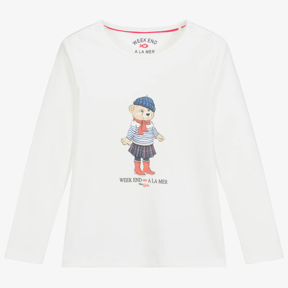 Week-end à la mer-Хлопковый топ цвета слоновой кости с медвежонком | Childrensalon Outlet