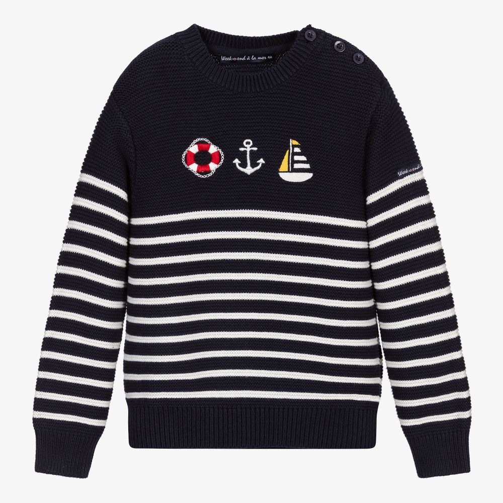 Week-end à la mer - Navyblauer Breton-Pullover | Childrensalon