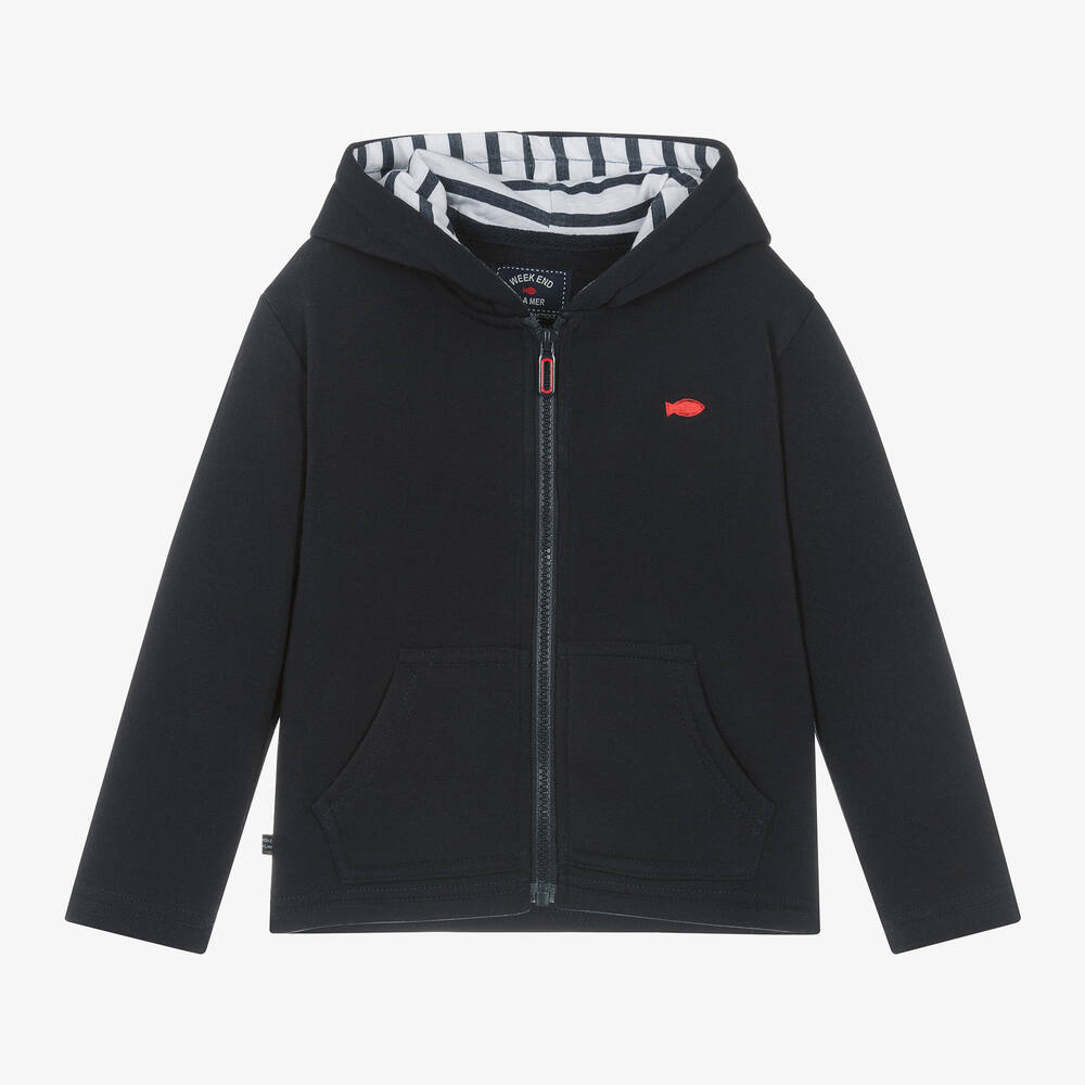 Week-end à la mer-Navy Blue Hooded Zip-Up Top | Childrensalon Outlet