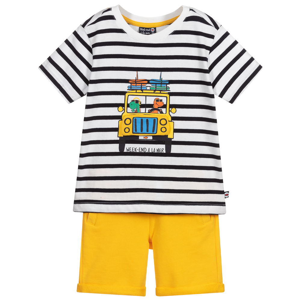 Week-end à la mer - Ensemble short bleu marine et jaune | Childrensalon