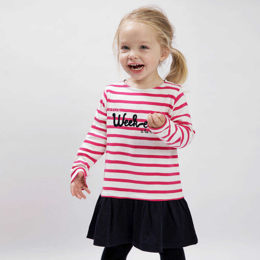 Week-end à la mer-فستان قطن مقلم لون زهري | Childrensalon Outlet