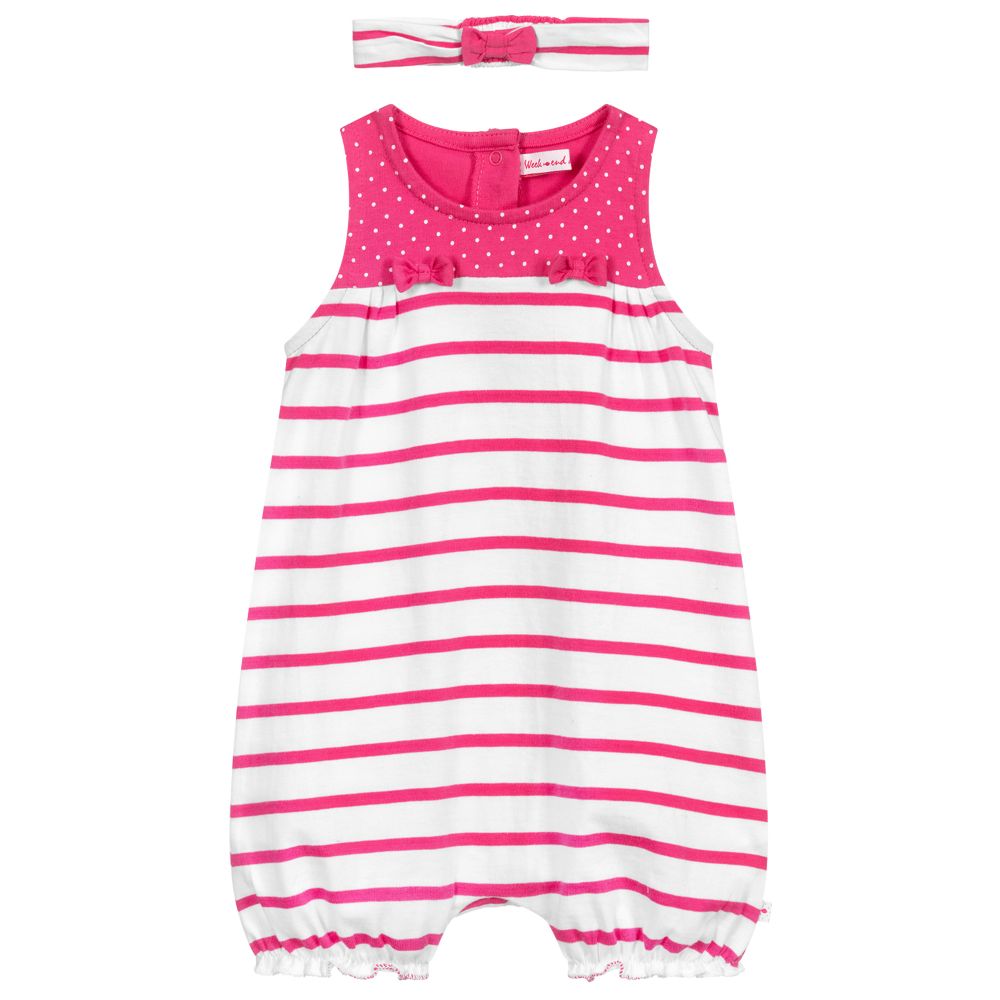 Week-end à la mer - Pink Striped Baby Shortie Set | Childrensalon